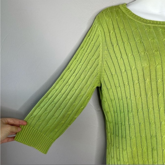 MARSHALL FIELDS Vintage Lime Green Silk Cable Knit Sweater Size Medium - Picture 2 of 5